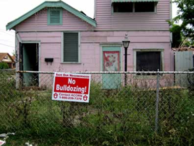 According to Jamie, even though most of these homes are unsalvageable, these signs went up when there was a fear that the whole area would be cleared and appropriated by the city